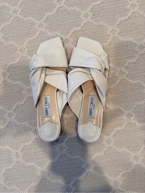 Jimmy Choo Cream Knotted Leather Slide Mules